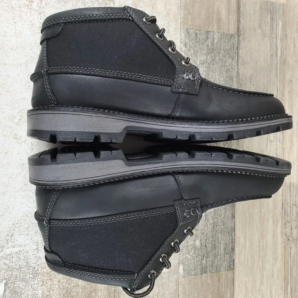 Clarks Maplewalk Mens Ankle Boots Sz 8 Black Leather Moc Toe Lace Up Chunky Lug